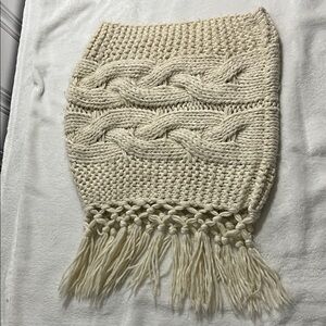 Cream Knit Scarf with Fringe